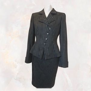 3 PC. ARMANI COLLEZIONE BLAZER/PANTS/SKIRT Suit Dk.Gray/Cream Wool Pinstripe Y2K